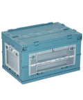 Hella Big Folding Storage Bins With Secure Lid 65L Large Collapsible Truck Bed And Car Trunk Organizer Crate for Camping, clear blue plastic.