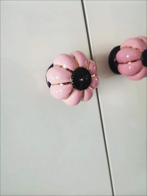 10 Pack Vintage Ceramic Pumpkin Cabinet Knobs In Sweet Pink Featuring A High Gloss Shine and easy installation on cabinets.