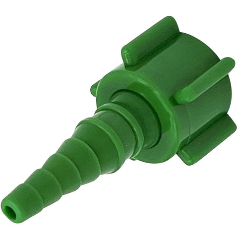 Oxygen tubing swivel nipple Christmas tree connector, green plastic with barbed end