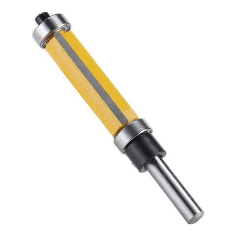 Top Notch Flush Trim Router Bit With Dual Bearings And 1.5 Inch Carbide Blade, features yellow heat coating and 1/4 shank.