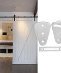 Tarnish-Proof Stainless Steel Barn Door Lock Kit With No Fuss Easy Install For Sliding Barn Doors And Hanging Rails Includes 3 Metal Sheets 4 Gaskets And 5 Screws For A Solid Long Lasting Lock Up. stainless steel parts shown with sliding barn door