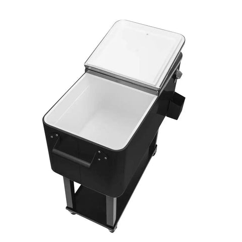 80 Quart Rolling Cooler Cart On Wheels With Dual Tops Built In Bottle Opener And Cap Catch Handy Shelf Portable Bar For Outdoor Patio Party And Backyard BBQ Ready In Black Keeps Ice Cold Up To 48 Hours With Ice Sheet