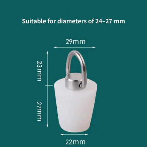 Silicone Drain Stopper with Pull Ring, Bathtub Drain Stoppers dimensions showing 29mm height and suitable for diameters of 24-27mm.