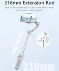 8.4 Inch Extendable Smartphone Gimbal With AI Tracking And Gesture Control, showcasing the 216mm extension rod for vlogs