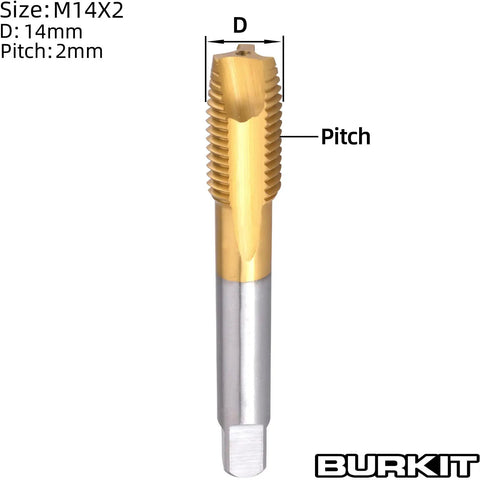 M14 X 2 Spiral Point Tap Pro Grade HSS Titanium Coated 14mm Cutting Diameter Right Hand Plug Threading Tap M2 High Speed Steel