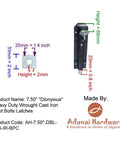 Heavy Duty Wrought Cast Iron Foot Bolt Locks Eight Pack Black Powder Coated shown with dimensions for easy installation.
