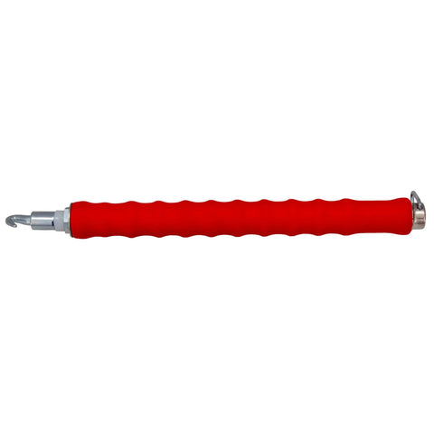 QLT Pull Tie Wire Twister for concrete and rebar tying, 12-inch length, with red rubber grip handle.