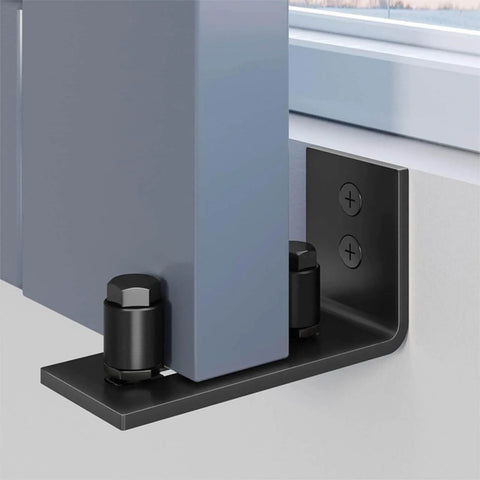Sliding Barn Door Guide System With Bottom Pocket Track And Rollers Heavy Duty Adjustable Hardware Kit installed on interior door