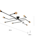 Eight Light Black Circuit Board Flush Mount Ceiling Light, 45-Inch Modern Square-Pattern Fixture, sleek metal design with dimensions.