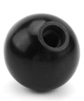 Close-up of a single Bakelite knob showing female thread for Five Pack Black Threaded Ball Knobs with 2 Inch Diameter