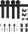 Antique Style Wood Sliding Barn Door Hardware Kit Bypass Black Top Mounted Closet Hardware For Double Doors with attachment pieces