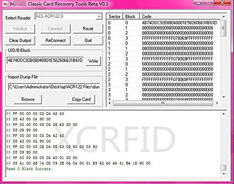 Software interface for ACR122u A9 Dope Reader Writer For Rewritable UID Changeable Cards Zero Block Sector Copier Duplicate