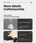 Infographic illustrating features of RC Aircraft Carrier Warship Toy With 2.4GHz Dual Motor Power And High Speed Remote Control LED Lights Waterproof Hull Low Battery Alert LHD 883 Naval Ship For Lake And Pool Durable Build For Outdoor Dope Fun, focusing on shipborne weapons and one-key start function.