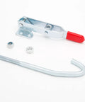 Two Pack J Hook Toggle Clamp Set, Heavy Duty Toggle Latch Clamp With Adjustable 375 LB Capacity, red grip, steel body