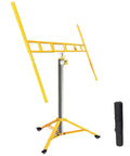 Heavy Duty Drywall Lift And Sheetrock Hoist With Telescopic Arm, yellow frame, sturdy tripod base, ready for ceiling installations.