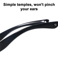 Heavy Duty Shop Ready Anti Fog Safety Glasses Featuring Rock Solid Side Shields And Easy Adjust Temples close-up of black simple temples.
