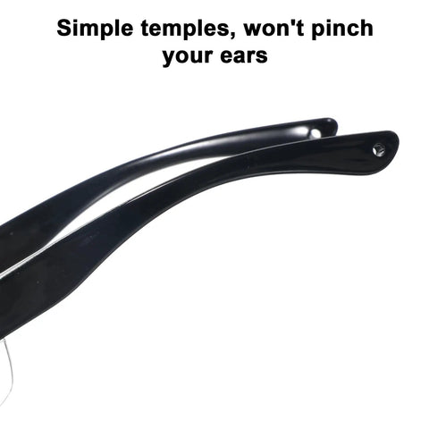 Heavy Duty Shop Ready Anti Fog Safety Glasses Featuring Rock Solid Side Shields And Easy Adjust Temples close-up of black simple temples.