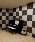 Solid Soundproof Foam Panels For Home Studio Acoustic Wall Tiles With Beveled Wedge Design installed in a music room with piano.