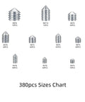 380 Piece Metric Internal Set Screw Kit with M3 M4 M5 M6 M8 Sizes Including Hex Allen Head Socket Cup Point Grub Screws size chart