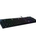Solid Build Low Profile Gaming Keyboard With Hella Snappy Gl Clicky Switches Next Gen Rgb Lightsync Setup angled view showcasing rainbow lighting.