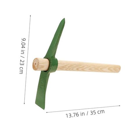 Steel Garden Pickaxe With Wooden Handle For Weeding And Soil Cultivation, Durable Hand Hoe, 9.04in steel blade, 13.76in handle.