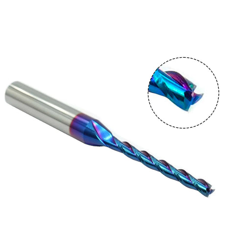CNC router bits, 2 pcs, 1/8 in cutting dia, 1/4 in shank, 3-flute, NACO-coated solid carbide for wood carving