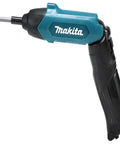Ultra Light Three Point Six Volt Cordless Hex Screwdriver Kit With Folding Pistol Grip One Quarter Inch Bit Set USB Charge Eighty One Piece Accessory Kit Teal Carry Case with black handle and teal casing