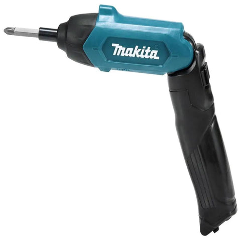 Ultra Light Three Point Six Volt Cordless Hex Screwdriver Kit With Folding Pistol Grip One Quarter Inch Bit Set USB Charge Eighty One Piece Accessory Kit Teal Carry Case with black handle and teal casing