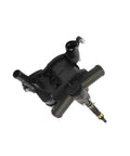 Straight Bolt On Engine Coolant Thermostat Assembly For Range Rover L322 top view showcasing black polymer and brass components.