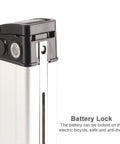 Heavy Duty Electric Bike Lithium Battery Storage Case Compatible With 36 Volt And 48 Volt Packs, detail of battery lock feature.