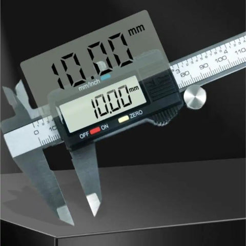 YMGSCC Caliper for Jewelry Metal Measurement displaying a digital reading of 10.00 mm on a black surface.
