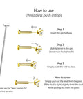 Instruction guide for Threadless Flat Back Earrings Set For Tragus Cartilage Nose Lip Medusa Piercings, showing steps to insert.