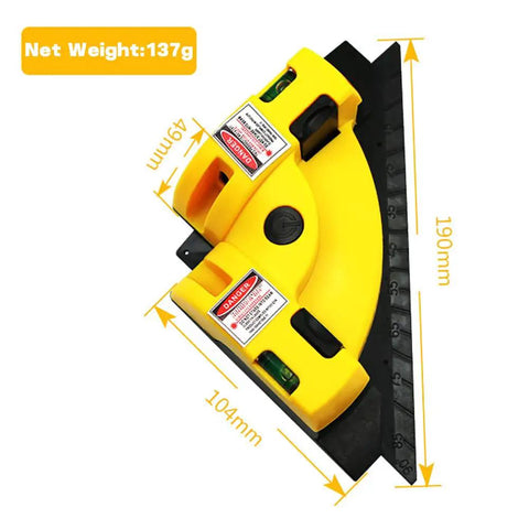 Square Laser Level With Two 90 Degree Red Laser Lines For Flooring, Tile, Wood, And Wall Installations, One Touch Projection For Quick Horizontal And Vertical Datums, Visible Up To 30 Feet, Fast Setup And Precise Right Angles. yellow square laser level with black base, 190mm size