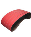 Heavy Duty 10 X 2 Inch Ceramic Cone Sanding Belts P120 Grit Expander Wheel Sleeve showing red abrasive surface for metal grinding.