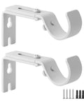Heavy Duty Adjustable Curtain Rod Brackets 2 Pack White Iron Wall Bracket Projects Four To Ten Inches Rustproof Hardware For Window Drapes, showing two brackets and included screws.