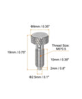 2Pcs Heavy Duty Stainless Steel Spring Plunger With Solid Grip Knurled Handle M5X0.5 Thread And 2.5mm Pin Diameter Nonlocking Retractable Index Pin close-up with dimensions