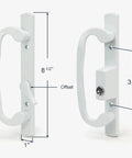 Keyed Sliding Patio Door Handle Set For Legacy And Sash Controls Fits P N 2265 With Forty Five Degree Keyway Without Mortise Lock Three Fifteen Sixteen Inch Hole Centers Non Handed White Diecast B Position For Doors One And A Half To Two Inches Thick