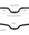 Rear view of Aluminum 25.4mm Handlebar Riser 80mm Rise, 520mm Long For Fixed Gear And Road Bikes, Black Finish.