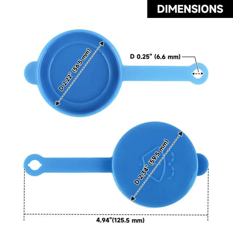 Top and bottom view of Washer Fluid Reservoir Cap Replacement For Armada Altima Maxima Titan XTerra Quest Sentra And Infiniti G20 G35 FX35 FX45 QX56 QX80 Fits OE 28913-7S000 28913-JX00A Easy Install To Keep Your Washer System Sealed And Working Smooth with dimensions
