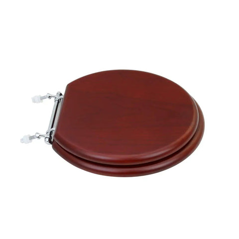 Cherry Finish Wooden Toilet Seat With Chrome Hinges And Non Slip Bumper For Round Toilets Durable Hardwood Comfort Tarnish Resistant Chrome Easy Install And Stable Fit