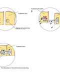 Installation steps for Two Pack 35mm Concealed Hinges Smooth Soft Close Cabinet Doors with detailed diagrams.