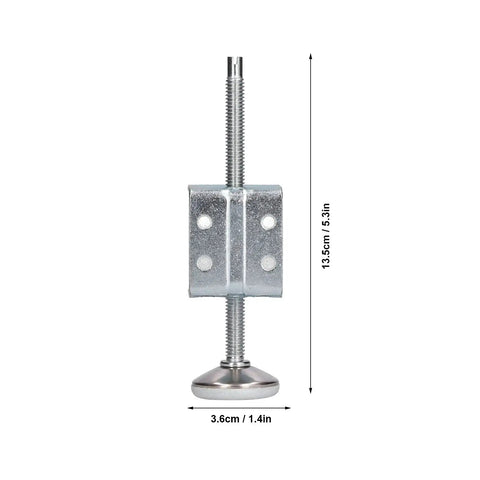Side view of beefed up furniture leveling feet with adjustable legs and plastic floor caps for bed, cabinet, wardrobe, table, smooth surface