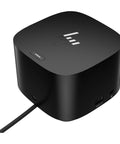 Thunderbolt G4 Docking Station With Built In Bluetooth Speaker And 120W Fast Charging side view showing multiple ports and sleek black design.