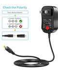 Universal 24W AC DC Wall Wart Power Adapter with polarity diagram and cord shown for multiple devices use