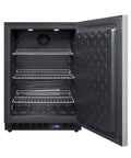 Professional Under Counter Upright Freezer Showcasing Zero Frost Headaches And Polished Stainless Steel Cladding interior view with shelves.