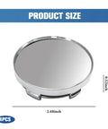 Set Of Four Heavy Duty Wheel Center Caps For Cars Silver 2.48 Inch Universal Fit displaying product size and dimensions.