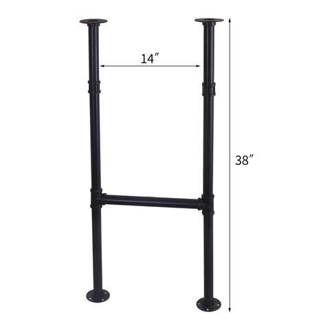 38 Inch Industrial Pipe Table Legs Black Powder Finish, Metal Desk and Bar Height Legs for Dining Coffee Tables, 2 Pack