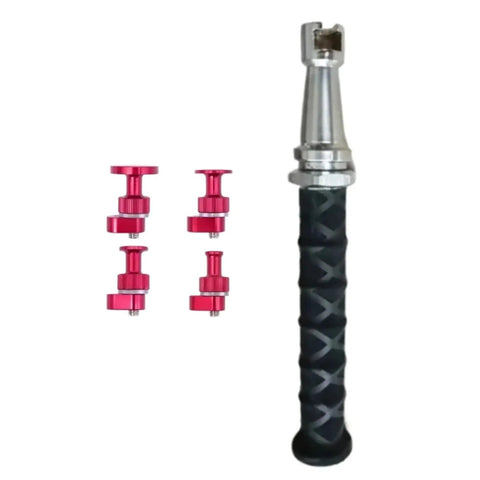 Heavy Duty Compact Auto Body Repair Kit With Sliding Hammer Dent Puller Tool For Quick Parkingdent Removal and No Sweat Road Trip Fixes For Your Daily Driver, includes dent puller and red attachments.