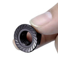 Heavy Duty M8 1.25 Hex Serrated Flange Nuts 304 Stainless Steel Black Oxide Finish tough grip held by hand.