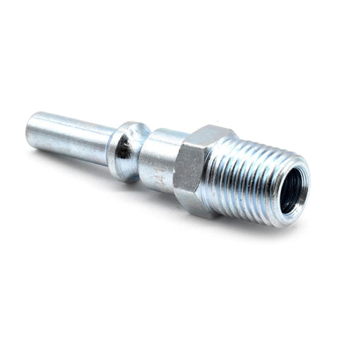 Lincoln Series Steel Coupler Plug One Quarter Inch Male NPT for Pneumatic Tools and Air Systems, zinc plated, side view
